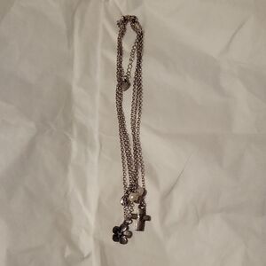 Silver-Tone Layered Floral & Cross Pendant Necklace - Unbranded